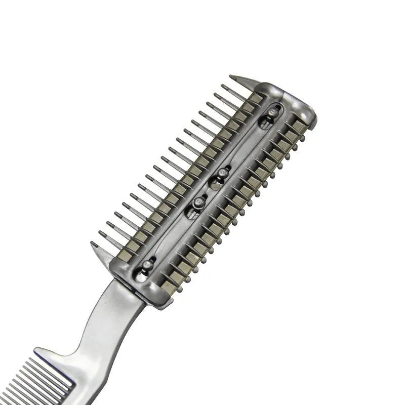 Plastic dog grooming cleaning comb with removable blade in blister packaging