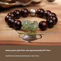 Hetian jade bead bracelet on a brown and black braided rope, shown in men's and women's styles.
