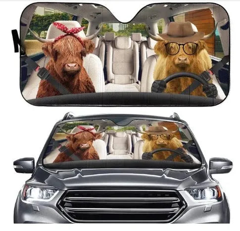 Telescopic aluminium foil car sun visor extended on a car windshield