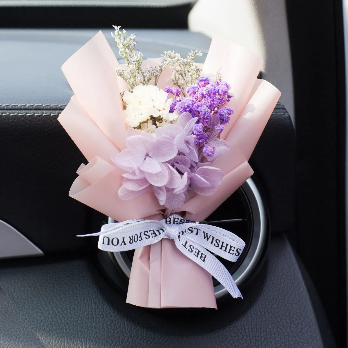 Handmade dried flower car vent perfume ornament in assorted colours for vehicle air freshening