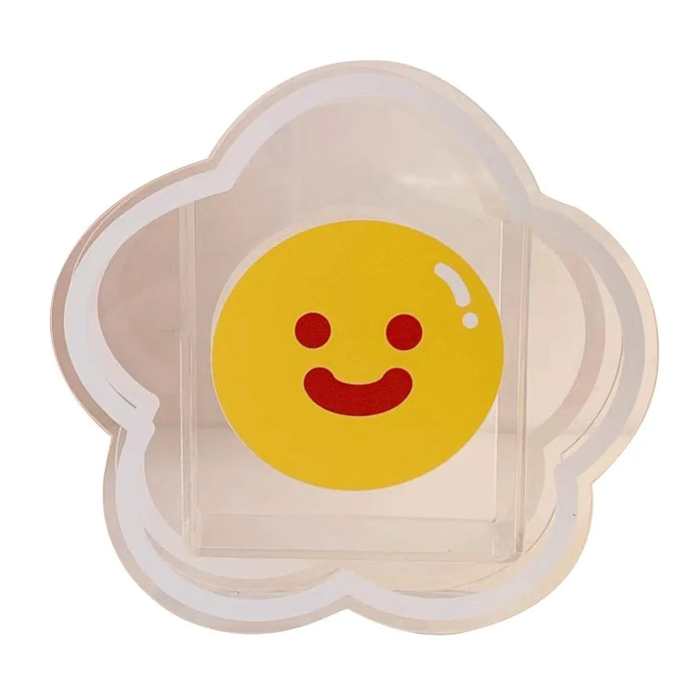 Clear square acrylic storage box with cute cartoon design options including strawberry rabbit and poached egg