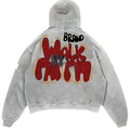 Women's granny grey hoodie with vintage letter print design and side pockets.