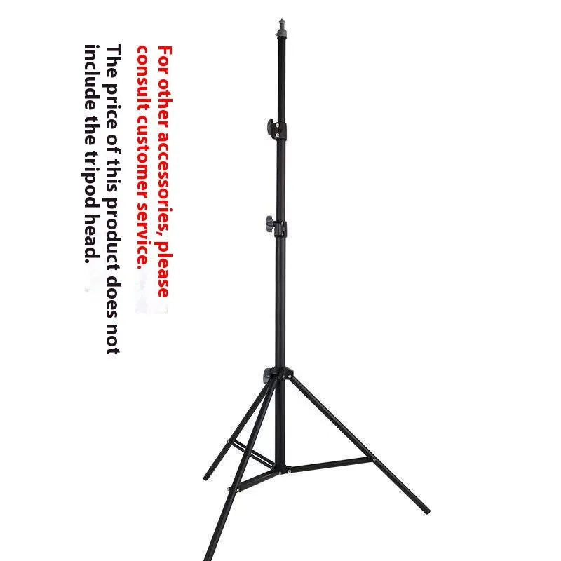 A 2.1 metre tall frosted silver tripod light stand with a mobile phone holder attached, on a studio floor.