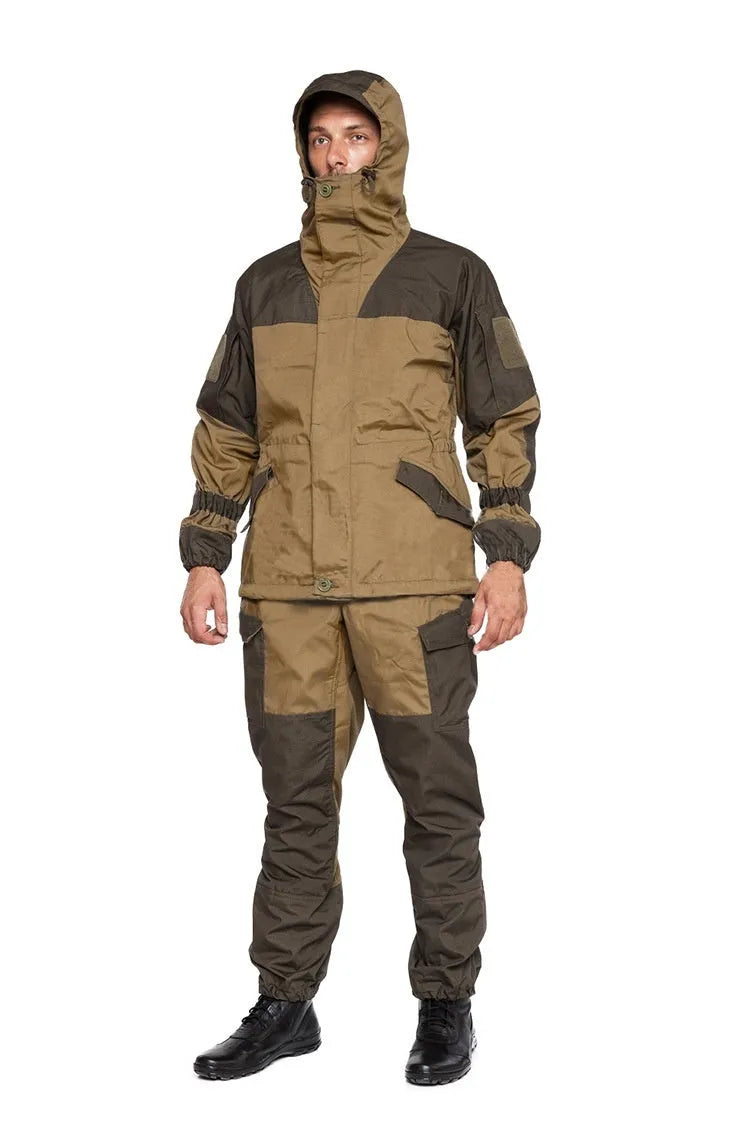 Men's special forces style tactical combat suit in cotton blend fabric, featuring a jacket and trousers.