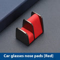 Zinc alloy and leather sunglasses clip holder for car dashboard in black, grey, green, or red.
