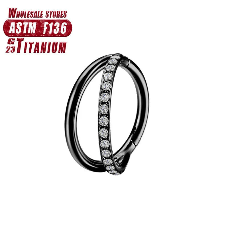 Titanium alloy fork nose ring for body piercing in silver, shown next to size options from 6mm to 12mm.