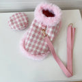 Pink polyester pet cloak set with beret and traction rope for small cats and dogs