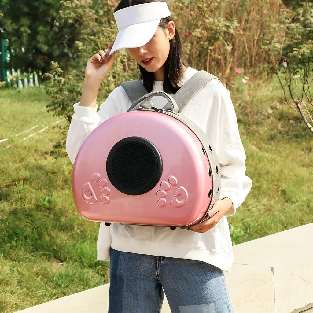Transparent hard-sided cat carrier capsule bag with PC canvas construction and breathable design