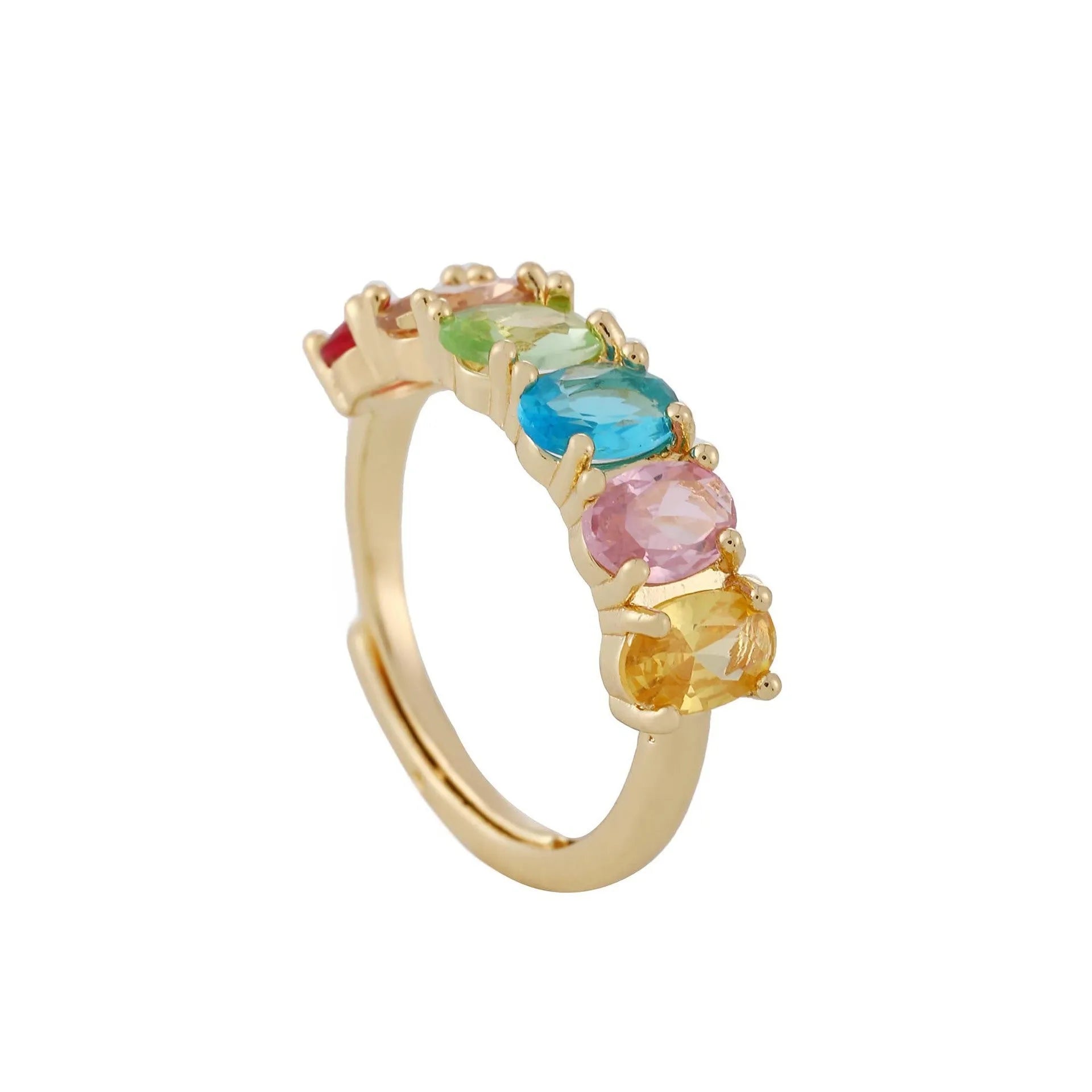 Gold electroplated adjustable women's ring with retro zircon stone on copper base