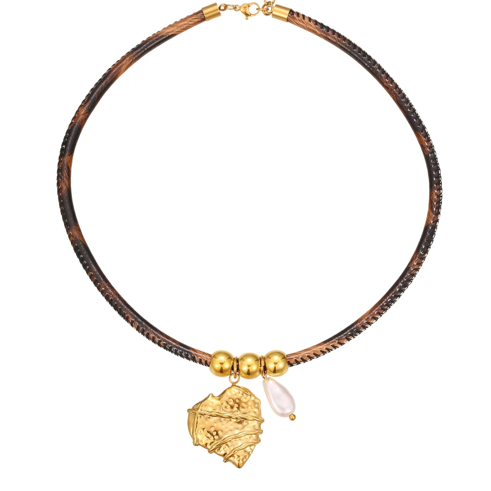 Geometric leopard pattern pendant necklace for women on an adjustable stainless steel chain with 18K gold plating.