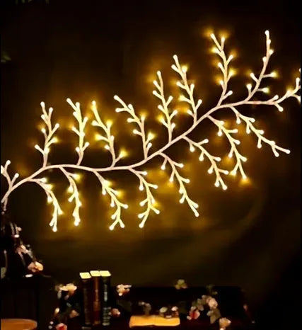 Flexible DIY willow vine LED light garland with birch bark texture and 144 warm white lights