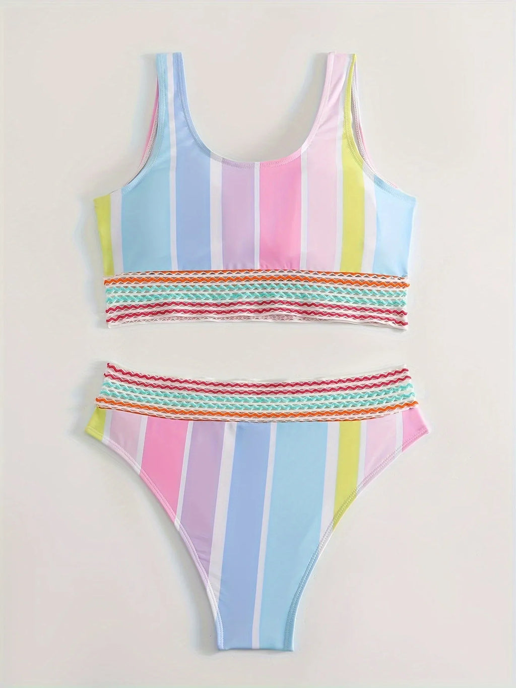 Women's striped bikini swimwear set with a sporty casual design