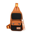 Nylon crossbody shoulder bag for outdoor leisure in black, beige, or light brown contrast colours