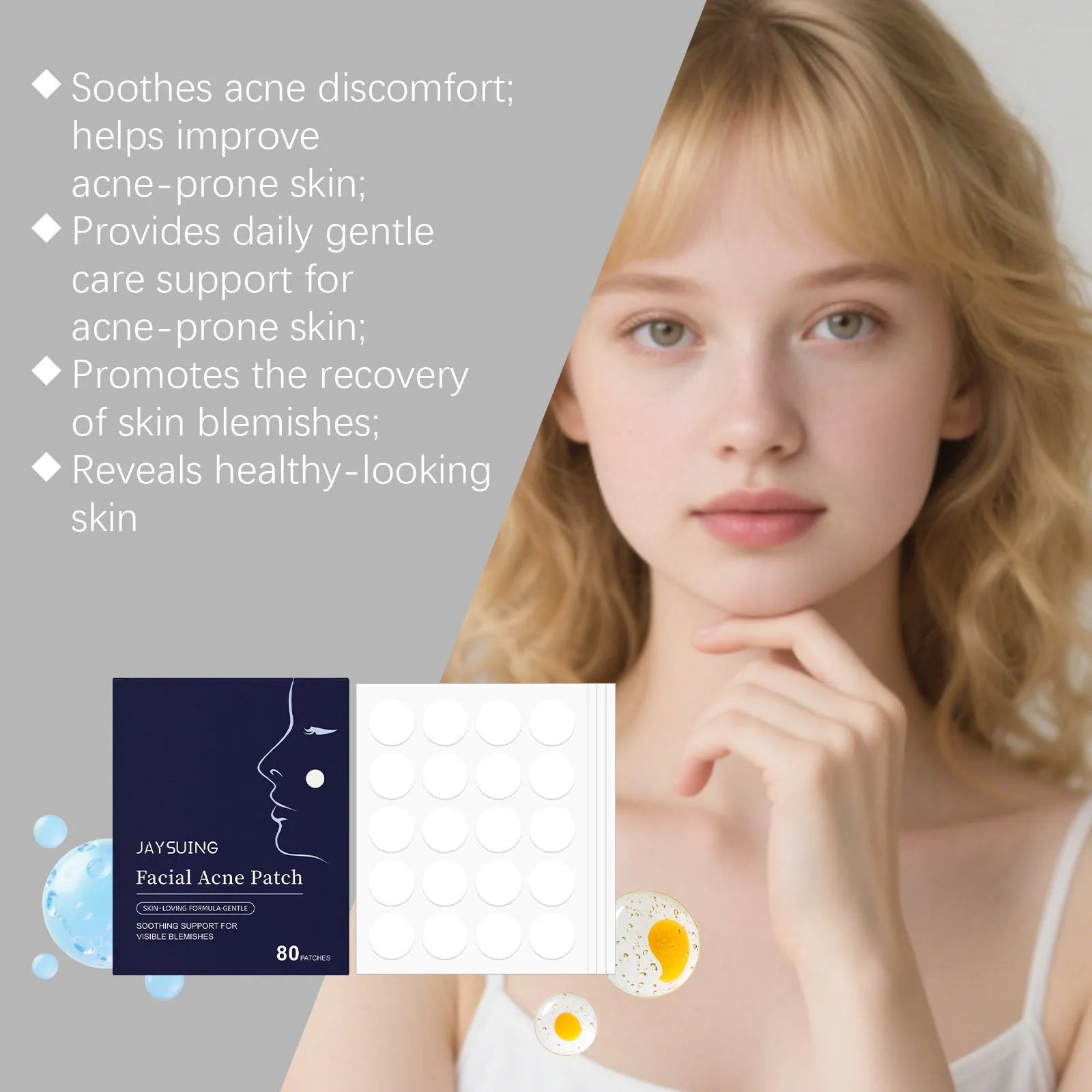 Pack of 80 transparent hydrocolloid acne patches for facial blemish treatment