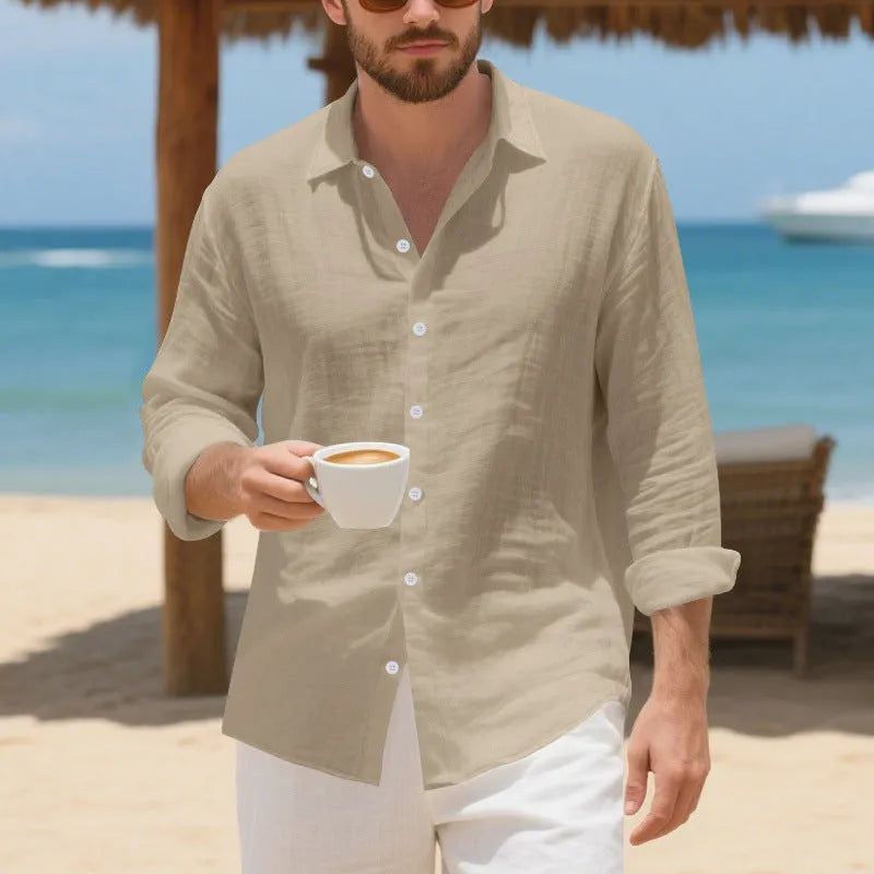 Linen casual shirt in loose American style with non-ironing fabric