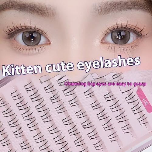 12-row segmented artificial fibre lower eyelashes with sheer root in natural long pointed tail style