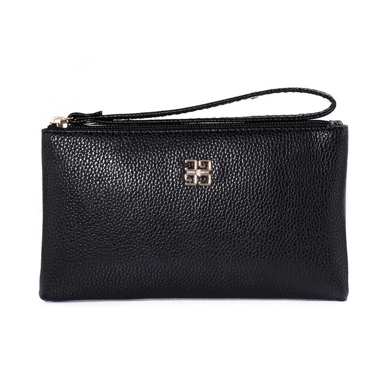 Long 55-inch PU leather phone wallet zipper handbag in solid colour with sewing line detail