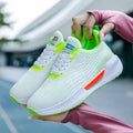 Men's blue casual mesh sports shoes with round toe and plastic sole, shown on a white background.