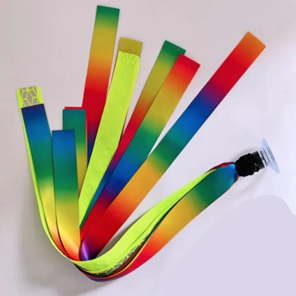 Decorative ribbon streamer for a child's ski or skating helmet in various colour options.