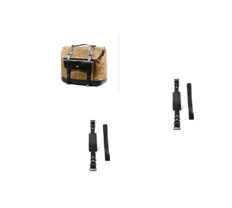 Camel Bag Knight cotton motorcycle helmet messenger bag with rivet details and internal organiser pockets.