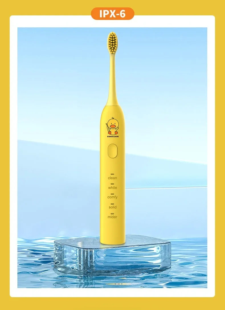 Yellow duck design USB rechargeable adult electric toothbrush with soft bristles