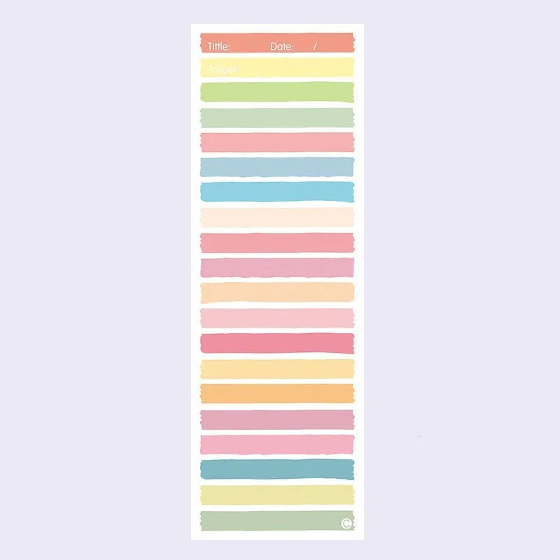 Cartoon character sticky note pad in a plastic storage box showing colourful striped and bear designs