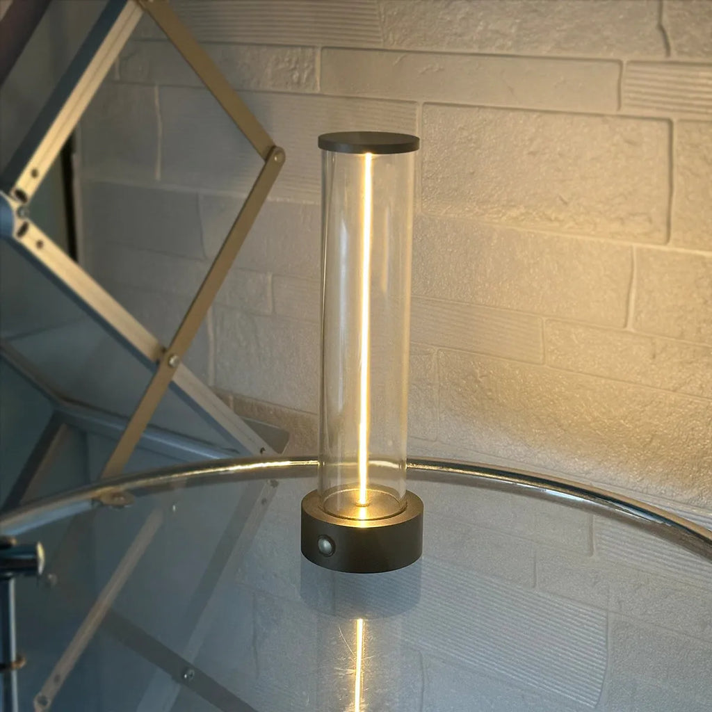 Slim modern glass LED light strip with magnetic base for USB-charged night lighting