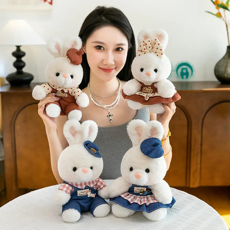 23cm rabbit plush toy with PP cotton filling and plaid women bear colour option, lightweight 0.14kg soft toy