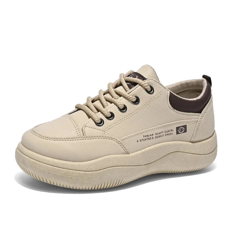 Women's Korean-style white leather shoes with cross straps and lace-up front