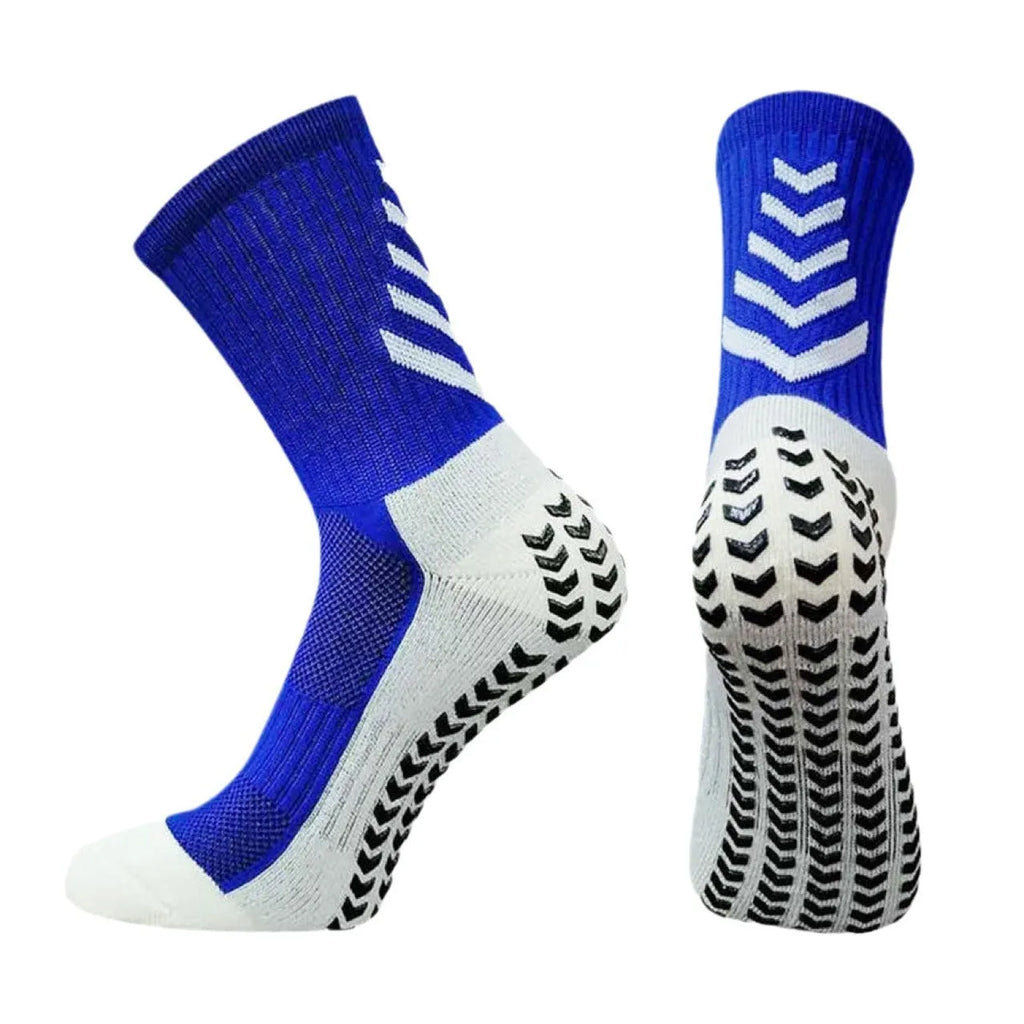 Men's geometric pattern athletic socks in mid-calf length with non-slip silicone grip