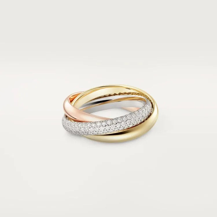 Silver geometric couple rings with full diamond band in gold rose silver colour option