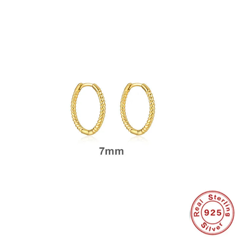 Twisted S925 sterling silver round ring earrings in gold or white gold colour, geometric women's jewellery