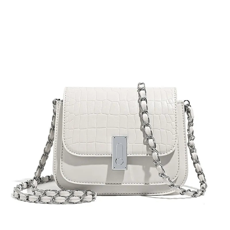 Women's soft PU shoulder bag with chain strap in black, white or green colour