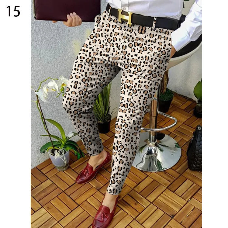 Men's slim-fit straight leg trousers with 3D printed plaid pattern in striped colour for autumn winter casual wear