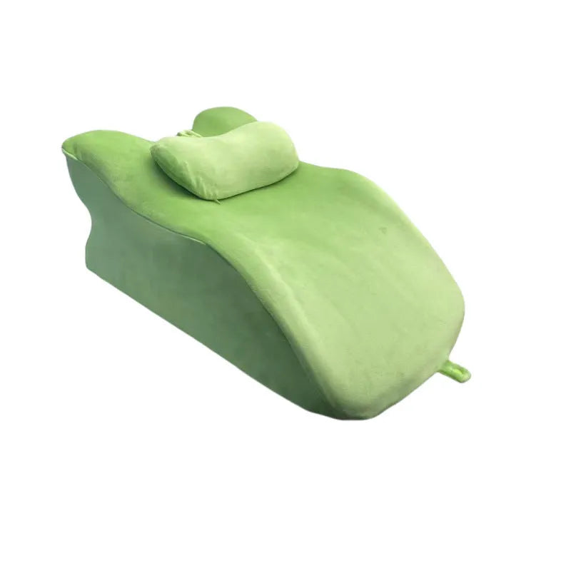 Ergonomic stomach sleeping pillow with contoured design in blue colour option