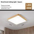 Nordic modern iron LED ceiling light with wood grain finish in square design