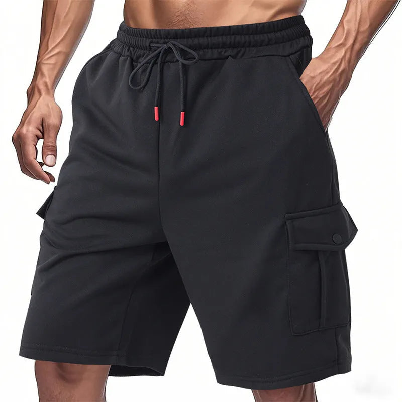 Casual cargo shorts with multiple pockets in light grey towel fabric with micro elasticity