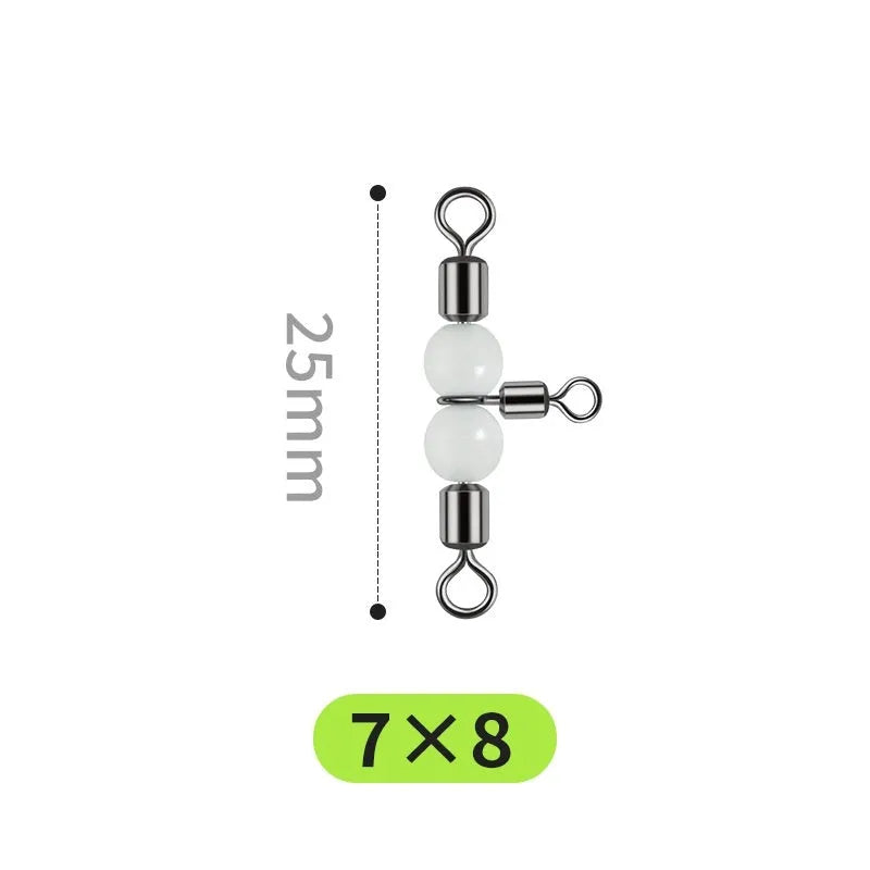 Copper luminous three-fork swivel fishing beads with eight-ring T-type balance construction