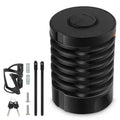 Black and black orange portable bicycle folding lock with a segmented, link-based design on a bicycle frame.