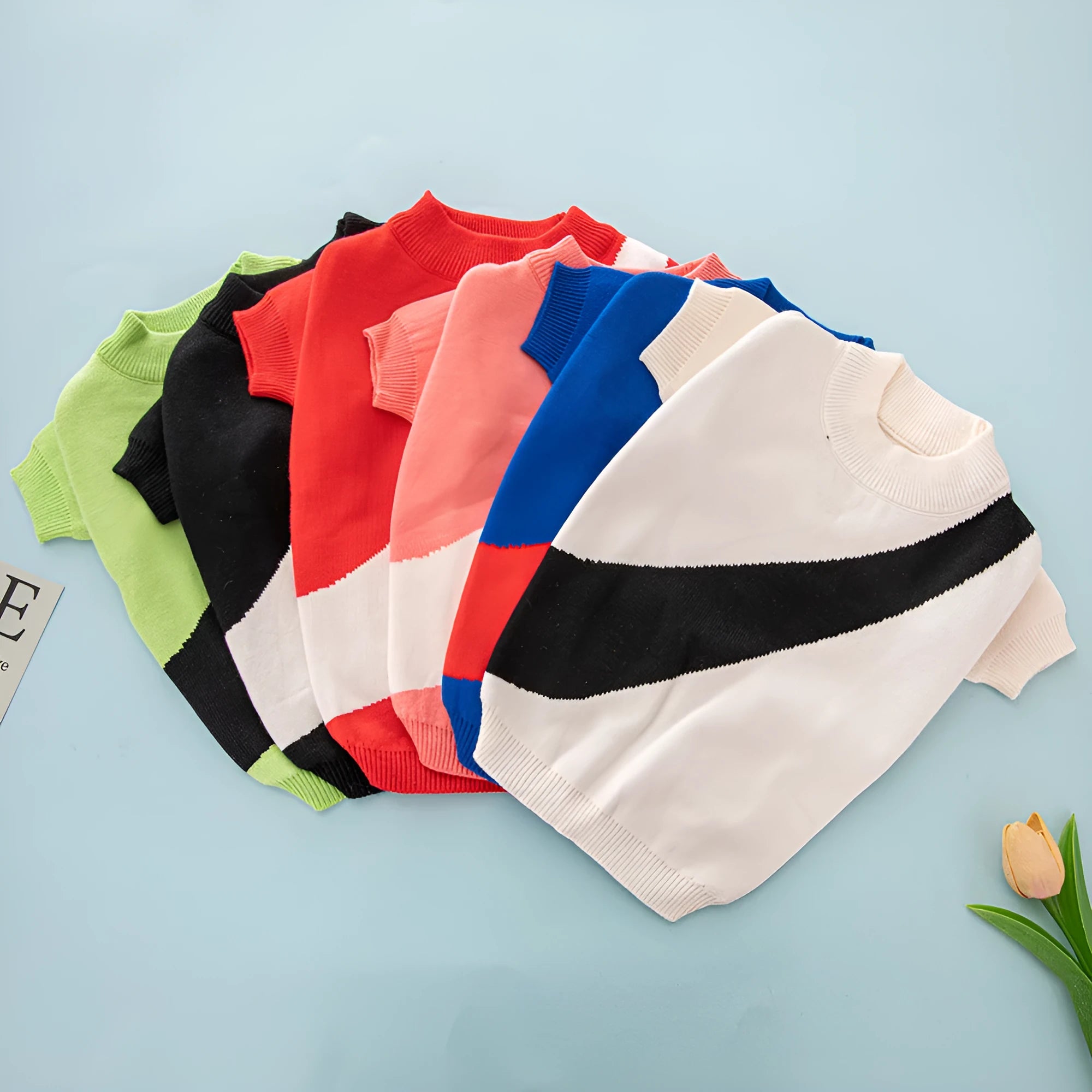 Wool blend pet sweater for dogs in black, orange red, pink, milky white, light green or sapphire blue