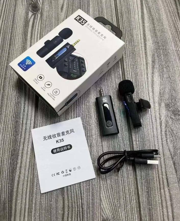 Wireless collar clip lavalier microphone for outdoor video recording with multiple interface connection options