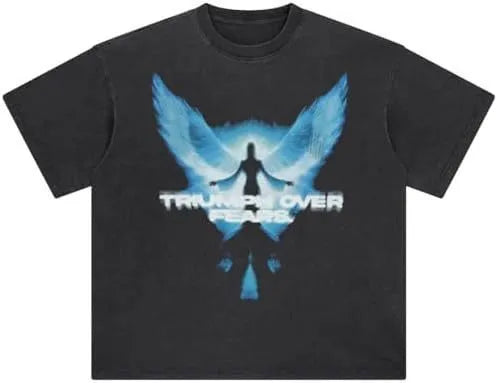 Men's black loose fit cotton t-shirt with cartoon digital print and short sleeves