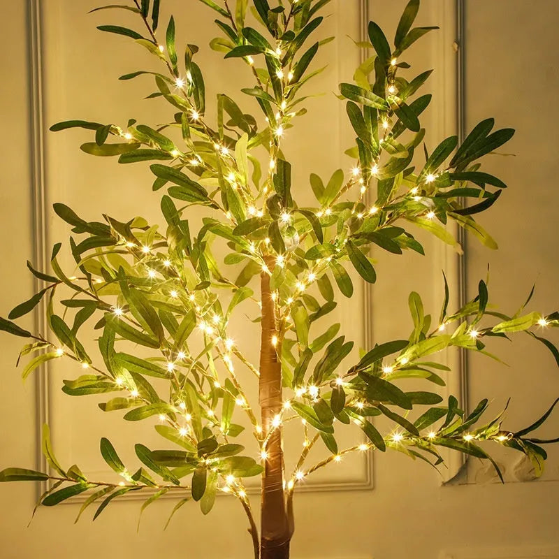 1.8m tall olive leaf tree lamp with 210 warm white LEDs for garden decoration
