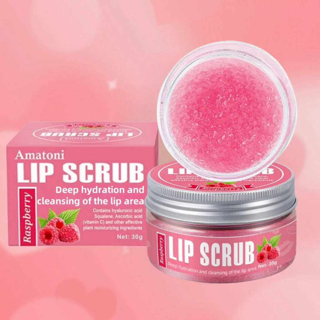 30g pot of fruit flavour lip scrub cream in coconut, raspberry, vanilla, or watermelon