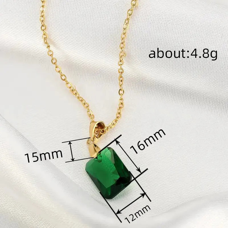 Rectangular copper pendant necklace with geometric design in XL1006 green on O-ring chain