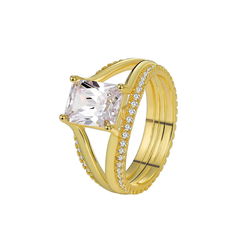 Gold geometric women's ring with square zircon stone in European sizing