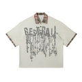 Men's loose cotton top with graffiti print on lapel in blue or red colour options