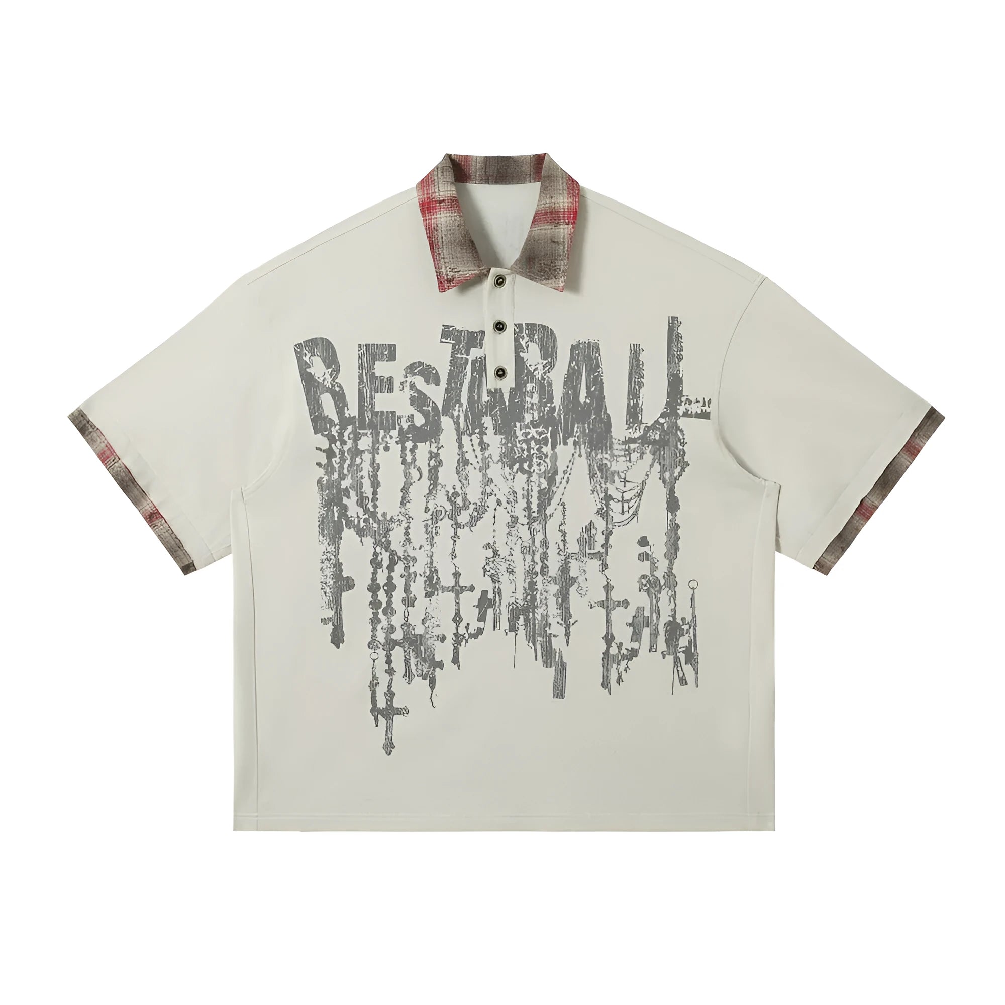 Men's loose cotton top with graffiti print on lapel in blue or red colour options