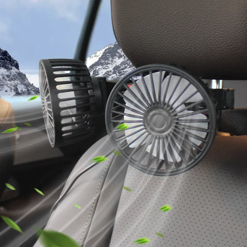 Black car USB rear pillow single head fan with adjustable wind output