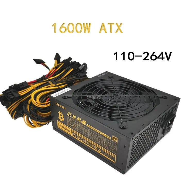 Black ATX server power supply unit with multiple cable connectors for high-wattage computing systems